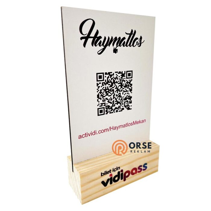 Masa Üstü Qr Ahşap Menu Beyaz