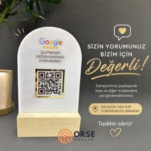 qr yorum standı ahşaplı